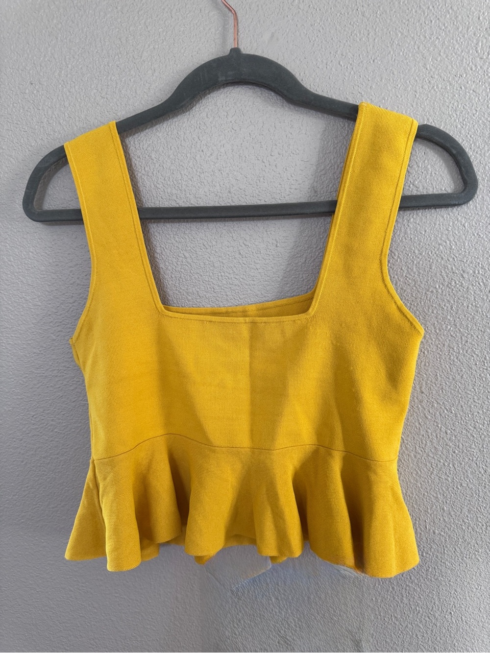 Zara Yellow Peplum Square-Neck Crop Top